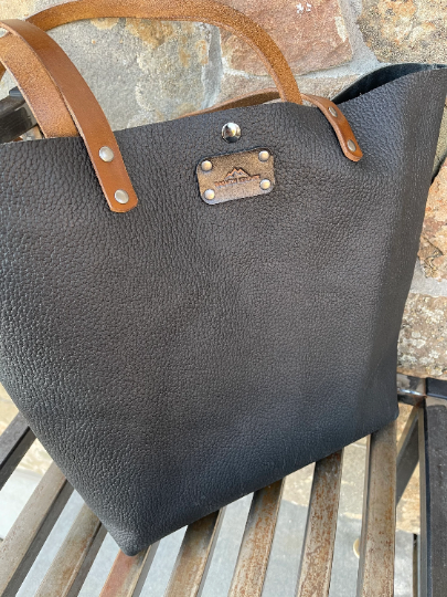 Black Biker Leather Tote