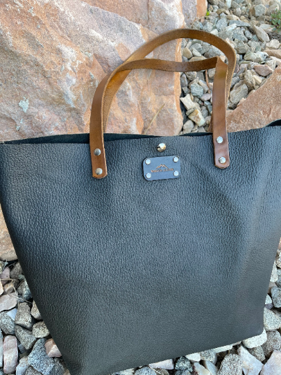 Black Biker Leather Tote