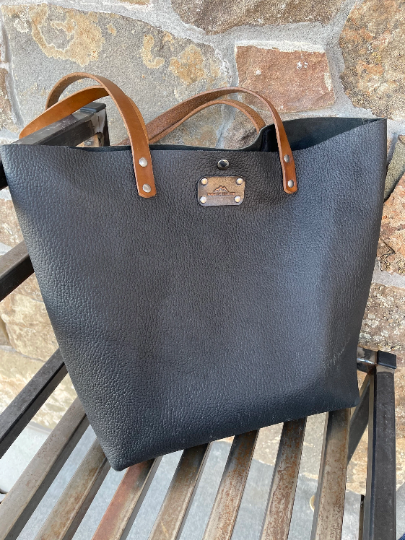 Black Biker Leather Tote