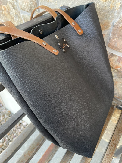 Black Biker Leather Tote
