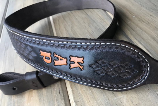 Customized Cobra Padded Leather Rifle Sling – Black with Smoke Gray Lettering or Chocolate with Tan Lettering