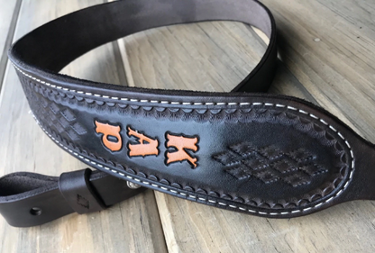Customized Cobra Padded Leather Rifle Sling – Black with Smoke Gray Lettering or Chocolate with Tan Lettering