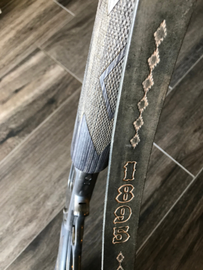 Leather Rifle Sling (Gun Sling), Hand-tooled, Two-Tone Finish (Smoky Gray / Natural or Coal / Gray)