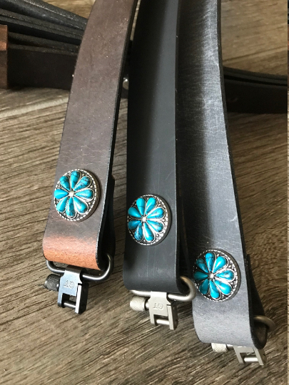 Buffalo Leather Rifle Sling (Gun Sling) with Turquoise Concho, 1.25 inch