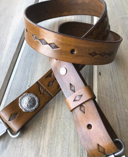 Leather Rifle Sling, Hand-tooled Gun Sling, Finished in Antique Chestnut Brown