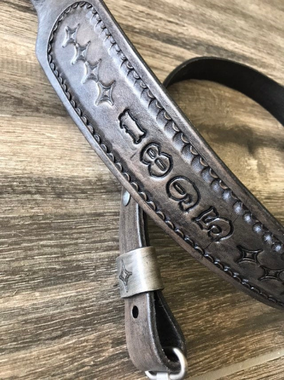 Personalized Leather Rifle Sling, Hand-tooled Gun Sling, Finished in Antique Smoke