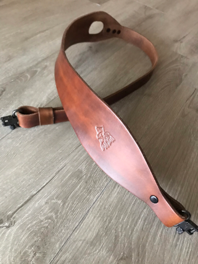 Leather Thumbhole Rifle Sling (Gun Strap), Adjustable, Choose the Stamp, Brown or Black, with Optional Personalization.