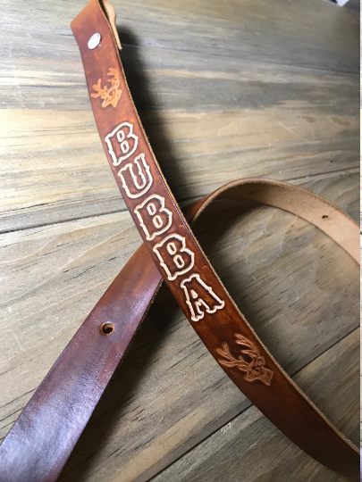 Personalized Leather Rifle Sling (Gun Sling), Adjustable, You Choose the Stamp, Brown or Black, 1-inch