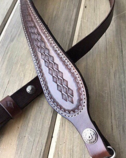 Cobra Padded Leather Rifle Sling, Hand Tooled and Polished In Dark Brown or Black