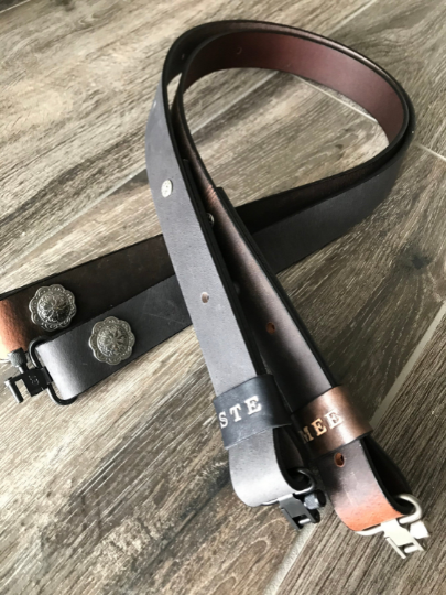 Buffalo Leather Adjustable Rifle Sling (Gun Sling) with Optional Personalization, Pull-up Oil Tanned, 1.25 inch