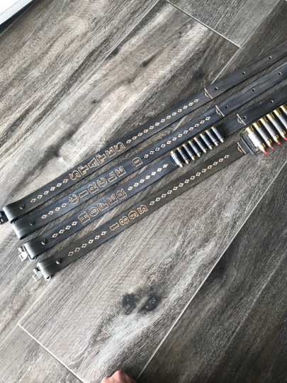 Leather Rifle Sling (Gun Sling), Hand-tooled, Two-Tone Finish (Smoky Gray / Natural or Coal / Gray)