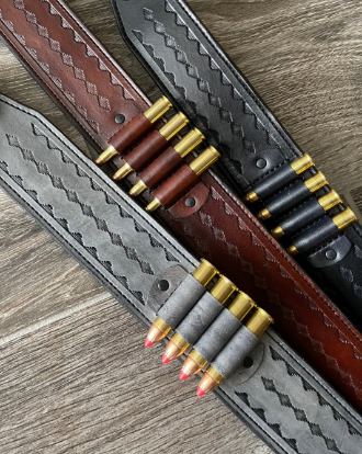 Leather Rifle Sling (Gun Sling), Hand-tooled, Finished in Gray, Brown or Black