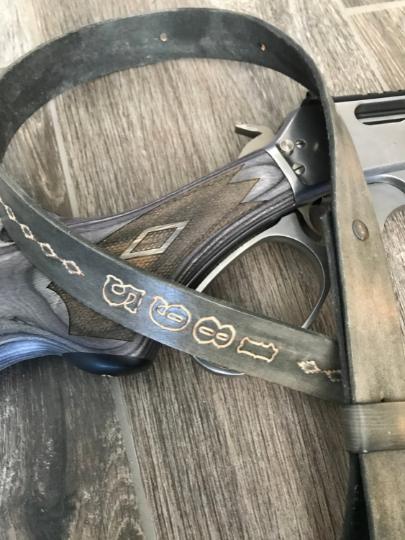 Leather Rifle Sling (Gun Sling), Hand-tooled, Two-Tone Finish (Smoky Gray / Natural or Coal / Gray)