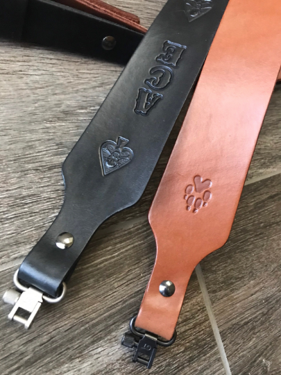 Personalized Leather Rifle Sling (Gun Sling), Adjustable, You Choose the Stamp, Brown or Black, “Venom” Cobra-Style