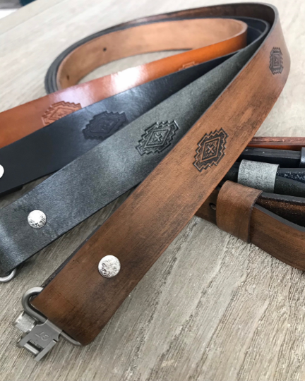 1.25-inch Leather Rifle Sling (Gun Sling) with Cool Aztec Stamps