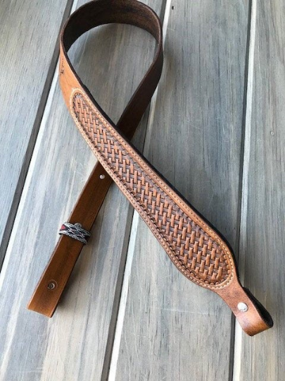 Cobra Padded Leather Rifle Sling – Basket Weave in Antique Tan