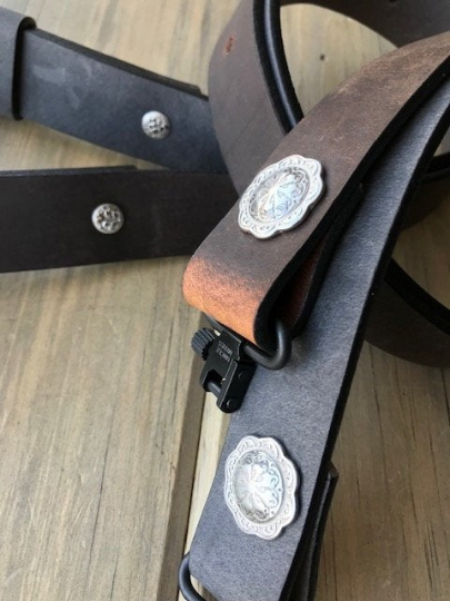 Buffalo Leather Adjustable Rifle Sling (Gun Sling) with Optional Personalization, Pull-up Oil Tanned, 1.25 inch