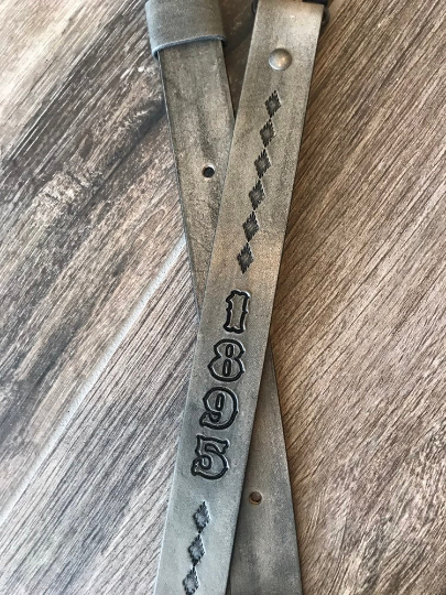 Hand-tooled leather Rifle Sling, Finished in Antique Smoke (Gray/Black) 1.25 inch width