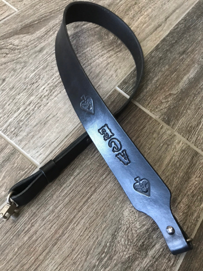 Personalized Leather Rifle Sling (Gun Sling), Adjustable, You Choose the Stamp, Brown or Black, “Venom” Cobra-Style