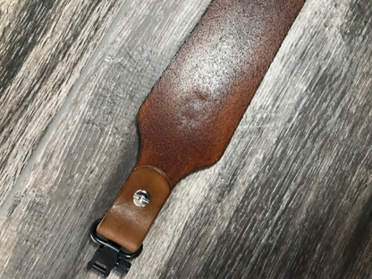 Personalized Leather Rifle Sling, You Choose the Stamp, Finished in Walnut