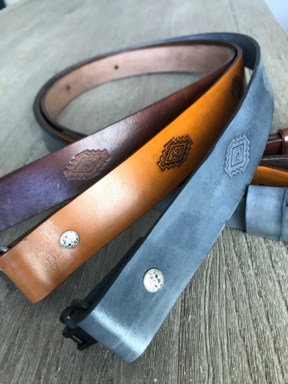 1.25-inch Leather Rifle Sling (Gun Sling) with Cool Aztec Stamps