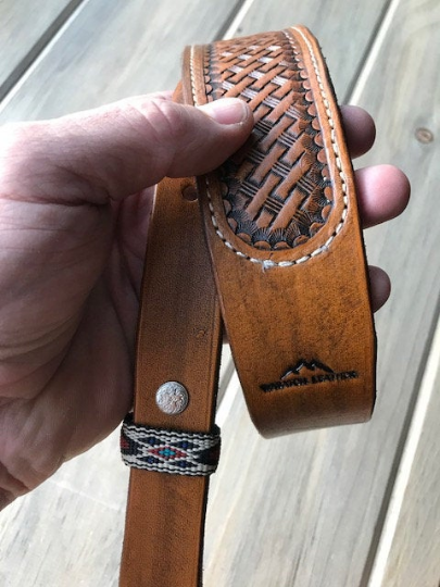 Cobra Padded Leather Rifle Sling – Basket Weave in Antique Tan