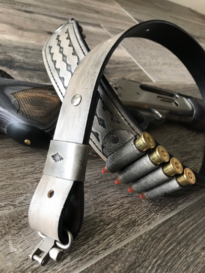 Leather Rifle Sling (Gun Sling), Hand-tooled, Finished in Gray, Brown or Black