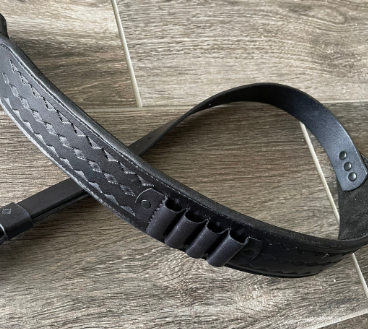 Hand-tooled Leather Rifle Sling with Bullet Loops, Finished in Gray, Black, or Brown