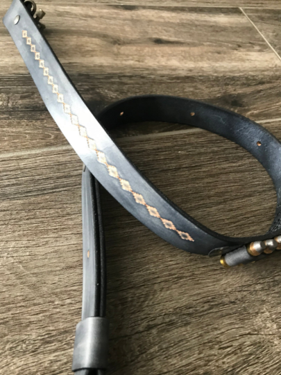Leather Rifle Sling (Gun Sling), Hand-tooled, Two-Tone Finish (Smoky Gray / Natural or Coal / Gray)