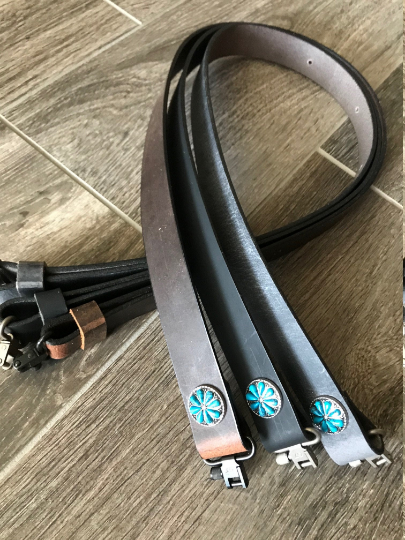 Buffalo Leather Rifle Sling (Gun Sling) with Turquoise Concho, 1.25 inch