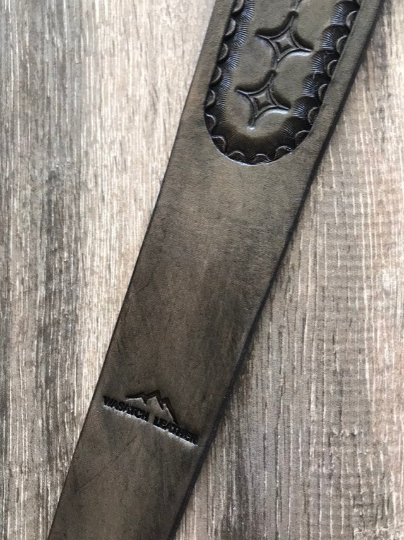 Personalized Leather Rifle Sling, Hand-tooled Gun Sling, Finished in Antique Smoke