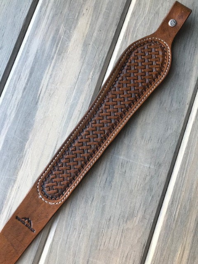 Cobra Padded Leather Rifle Sling – Basket Weave in Antique Tan