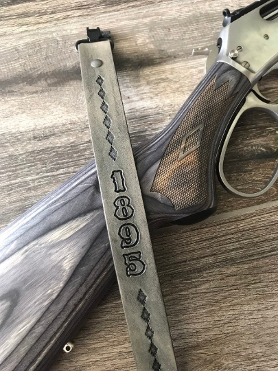 Hand-tooled leather Rifle Sling, Finished in Antique Smoke (Gray/Black) 1.25 inch width