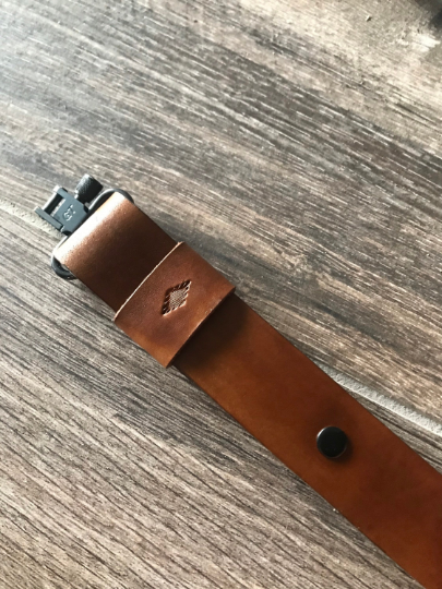 Hand-tooled Leather Rifle Sling, Finished in Walnut and Black, Padded with Suede Backing