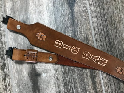 Personalized Leather Rifle Sling, You Choose the Stamp, Finished in Walnut