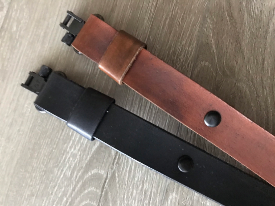Leather Thumbhole Rifle Sling (Gun Strap), Adjustable, Choose the Stamp, Brown or Black, with Optional Personalization.