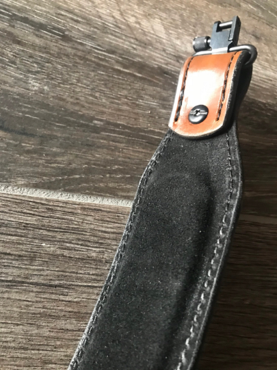Hand-tooled Leather Rifle Sling, Finished in Walnut and Black, Padded with Suede Backing