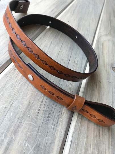 Leather Adjustable Rifle Sling, Handmade Gun Sling, Hand-tooled and Finished in Antique Tan or Smoke