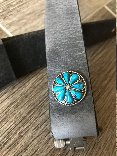 Buffalo Leather Rifle Sling (Gun Sling) with Turquoise Concho, 1.25 inch