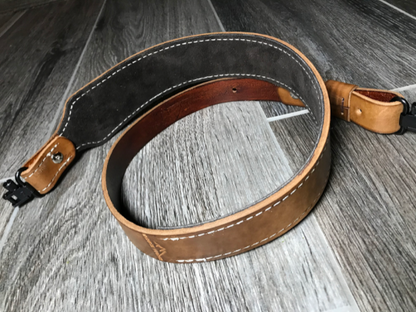 Personalized Leather Rifle Sling, You Choose the Stamp, Finished in Walnut