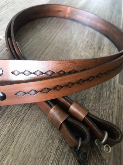 Tooled Adjustable Leather Rifle Sling, 1- or 1.25-inch, Several Colors