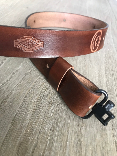 1.25-inch Leather Rifle Sling (Gun Sling) with Cool Aztec Stamps