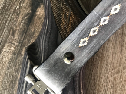 Leather Rifle Sling (Gun Sling), Hand-tooled, Two-Tone Finish (Smoky Gray / Natural or Coal / Gray)