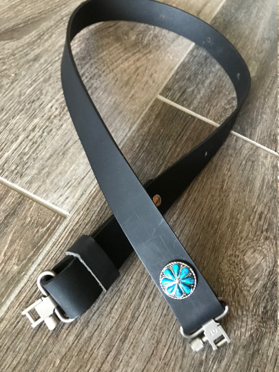 Buffalo Leather Rifle Sling (Gun Sling) with Turquoise Concho, 1.25 inch