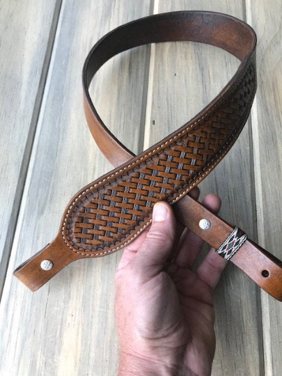 Cobra Padded Leather Rifle Sling – Basket Weave in Antique Tan