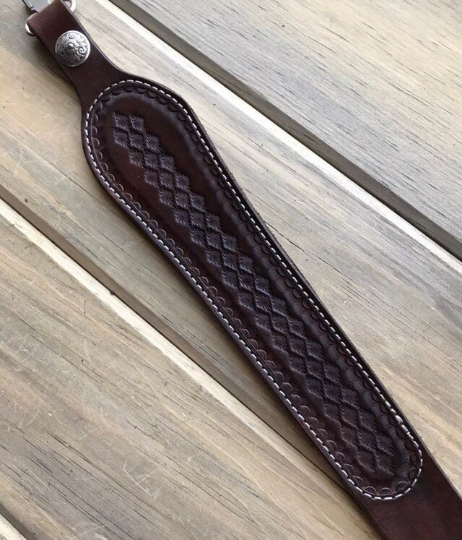 Cobra Padded Leather Rifle Sling, Hand Tooled and Polished In Dark Brown or Black