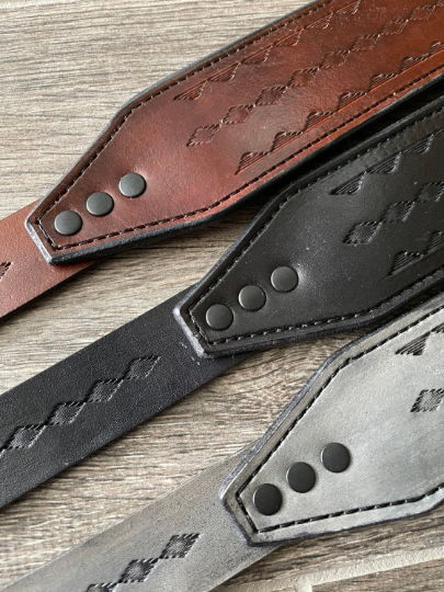 Leather Rifle Sling (Gun Sling), Hand-tooled, Finished in Gray, Brown or Black