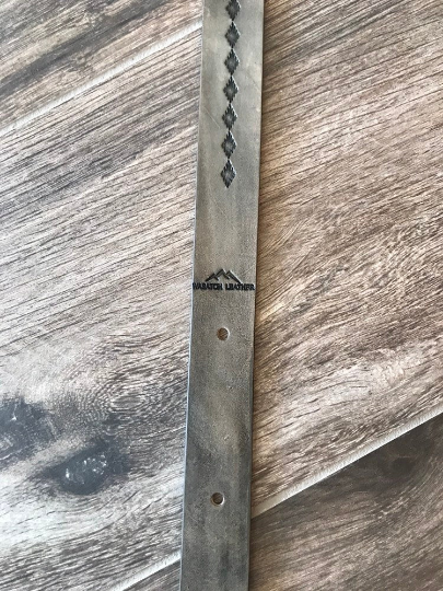 Hand-tooled leather Rifle Sling, Finished in Antique Smoke (Gray/Black) 1.25 inch width