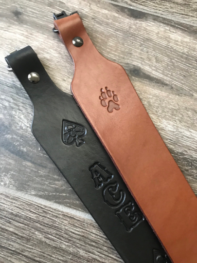 Personalized Leather Rifle Sling (Gun Sling), Adjustable, You Choose the Stamp, Brown or Black, “Venom” Cobra-Style