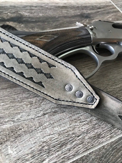 Leather Rifle Sling (Gun Sling), Hand-tooled, Finished in Gray, Brown or Black